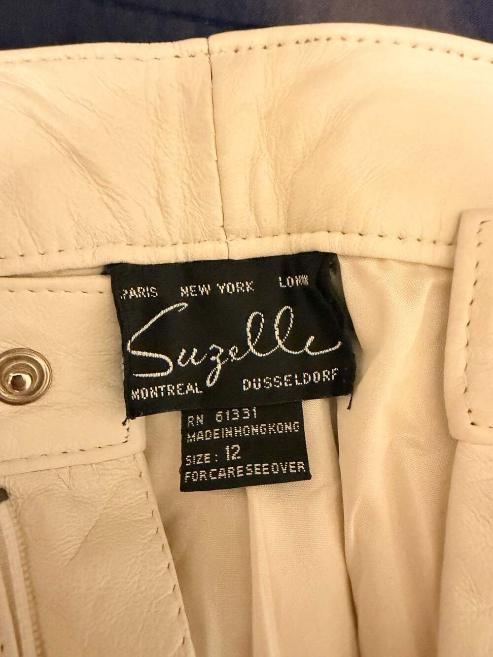 Suzelle Vintage Off-White 100% Leather Pants Size 12 - Picture 5 of 11